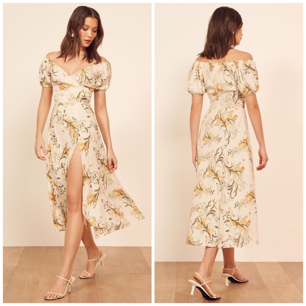 Reformation Pearl Midi Dress Aurora Floral Cream